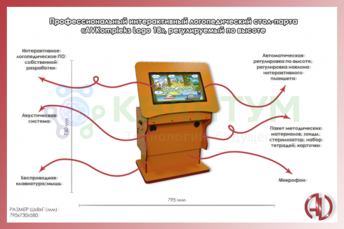 Профессиональный интерактивный логопедический стол-парта «AVKompleks Logo 18», регулируемый по высоте